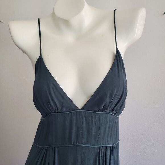 MLM Label Empire Waist Maxi Dress Teal Blue Spaghetti Strap Beachy Boho Retro - Picture 2 of 6